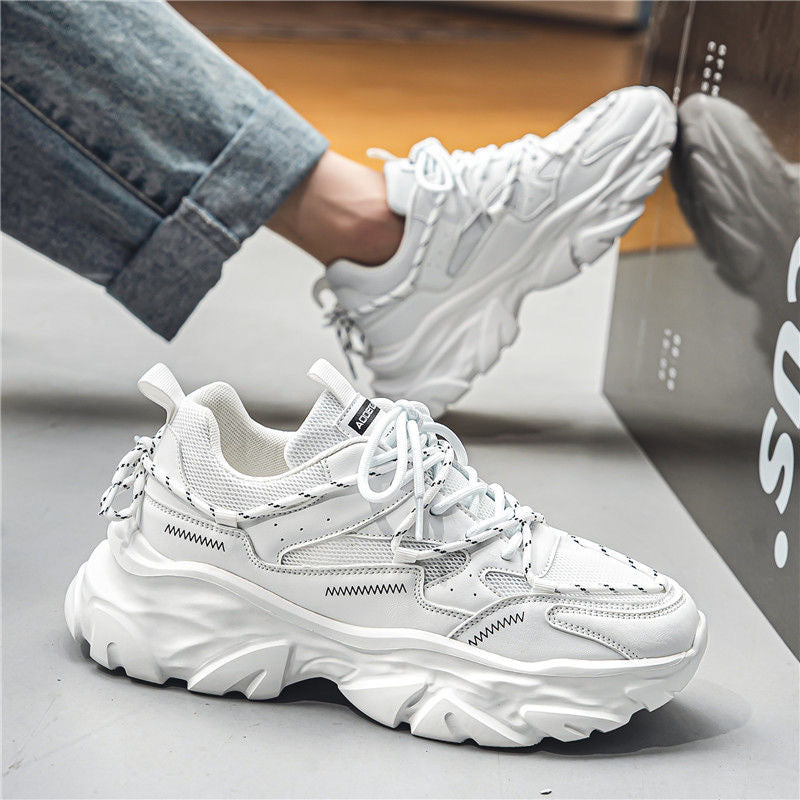 Men's winter breathable mesh sneakers 2025 new casual chunky sole running shoes for teens - trendy dad shoes