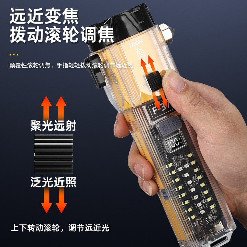 Cross-border new multi-functional outdoor strong light long-distance flashlight pulley zoom white laser ultra-bright high-power flashlight