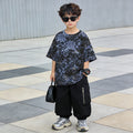 Comfortable and loose-fitting trendy brand short-sleeve t-shirt for boys,  summer print, kids' pure cotton top, fashionable casual children's clothing