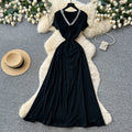 Frenchv necktie back lazy feeling dress women's summer waist slimming lookelegant a-shaped long skirtwork clothing outfit