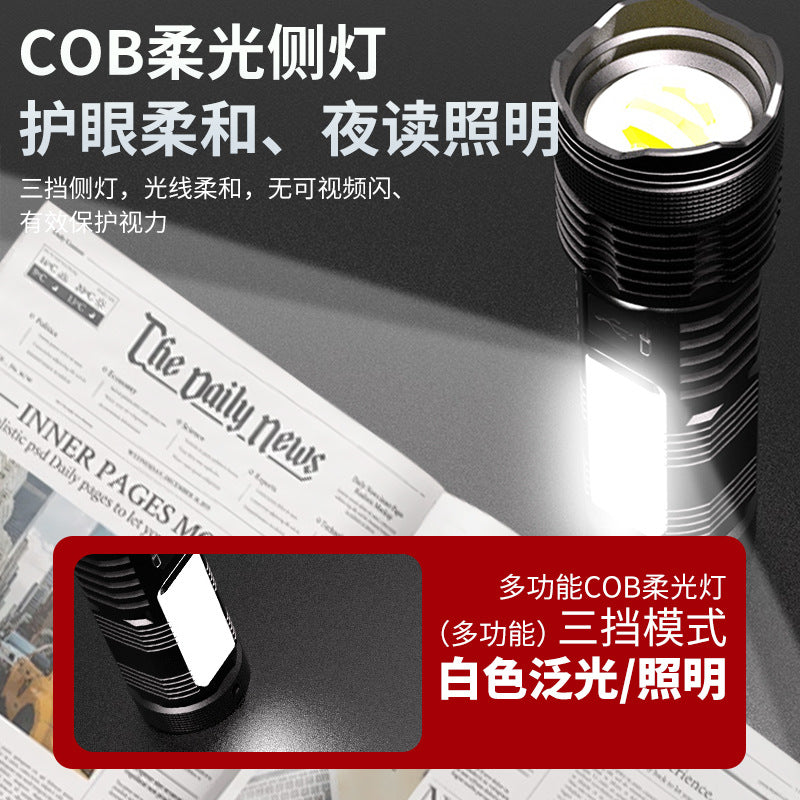 Cross-border outdoor strong light flashlight charging super bright long battery life large capacity lithium battery digital display zoom white laser flashlight
