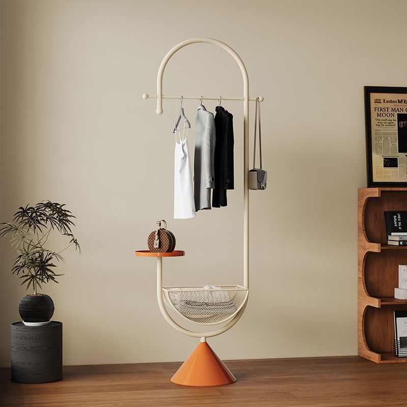 Bedroom clothes hanger with storage basket, small apartment living room multi-functional coat rack, bag rack, entrance floor-standing clothes hanger