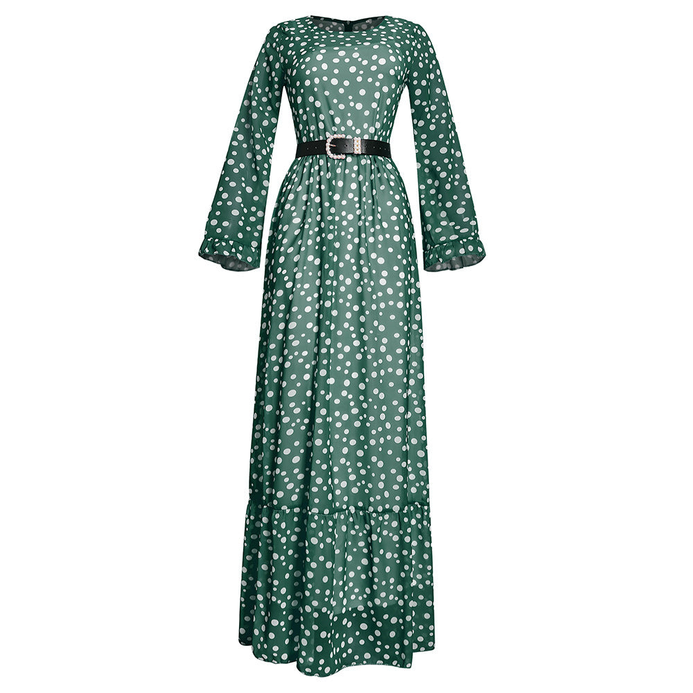Lolita style fresh & sweet two-piece set: polka dot flare sleeve dress with belt - plus size african-inspired women's clothing