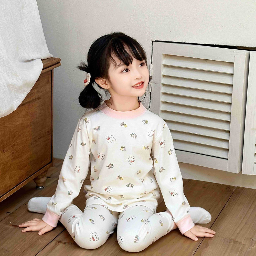Kids' 100% cotton thermal underwear set - boys' and girls' spring/autumn warm printed pajamas