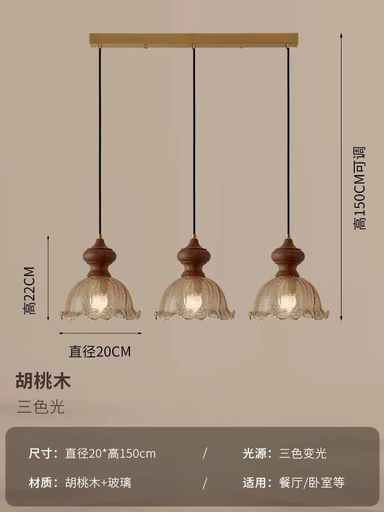 Walnut bedroom dining room light medieval living room Nanyang style French retro ice cracked glass multi-head chandelier