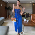 European and american style denim dress  cross-border women's fashion hot girl tube top single-breasted slit hip skirt