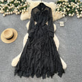 Sophisticated chic: women's polka dot maxi dress with bow tie, asymmetrical ruffle hem - autumn  collection