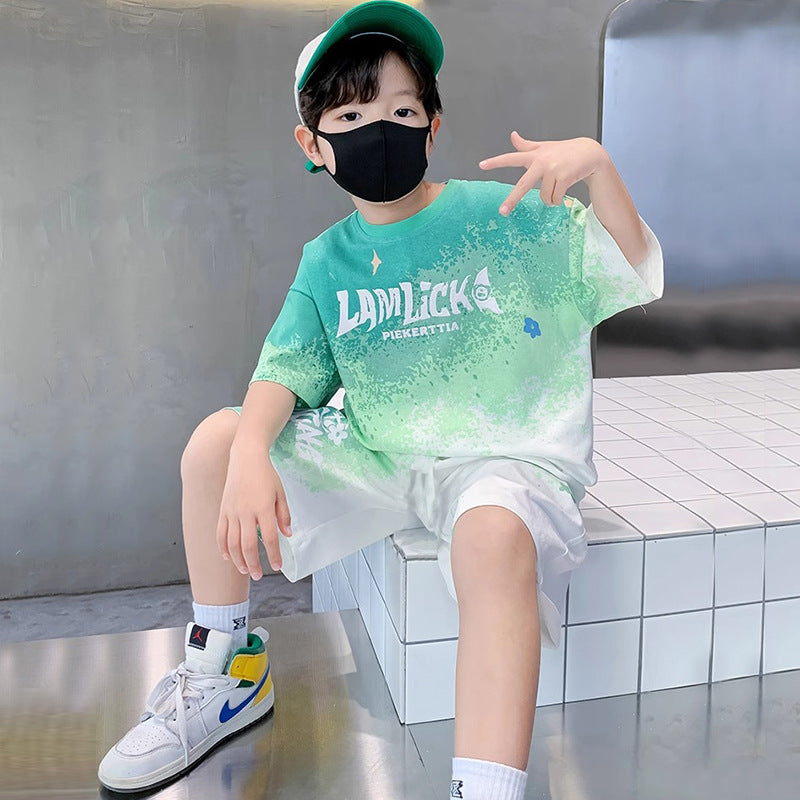 Boys' summer outfit set  new summer kids short-sleeve t-shirt tracksuit thin two-piece set children's clothing