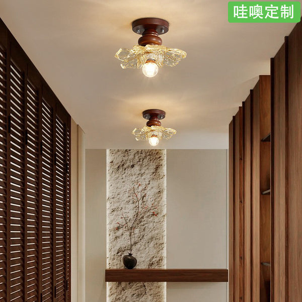 [Wow] Corridor aisle light New Chinese style medieval style retro walnut glass entrance entrance light Ceiling light