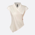 Amazon european fashion elegant satin solid color button v-neck shirt women's summer new short sleeve top