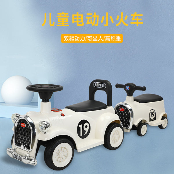 Children's small train can ride electric car with music lights four-wheel car double baby adult toy stroller