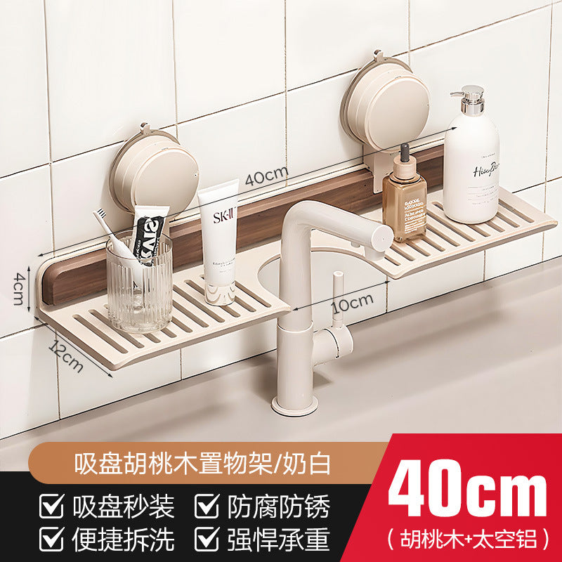 Walnut bathroom mirror front faucet storage rack suction cup no punch bathroom wash basin wall hanging storage rack