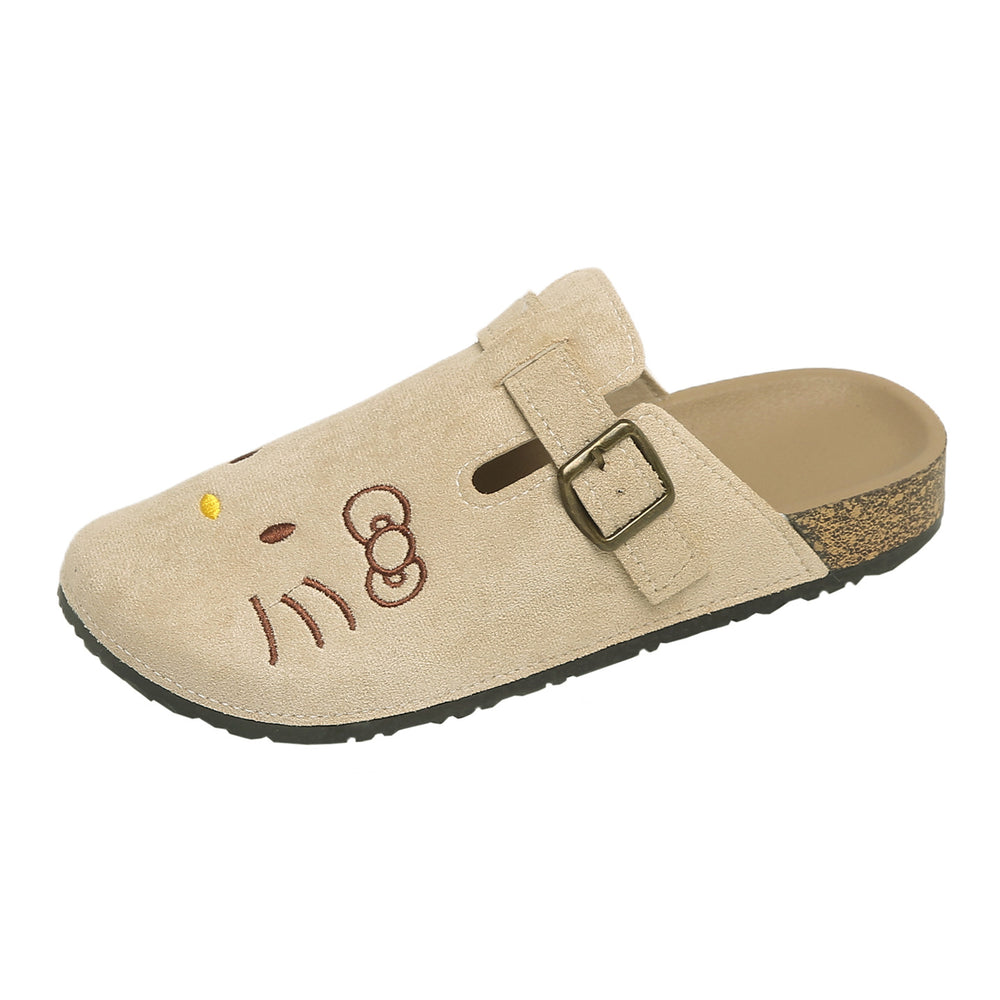 Sewing cartoon cat birkenstock shoes women's half-slippers thick sole loafers outweareasiest for match soft bottom spring summer toe-cap shoes wholesale