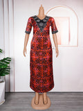 New plus-size african women's loose robe - cross-border   plus-size v-neck printed dress