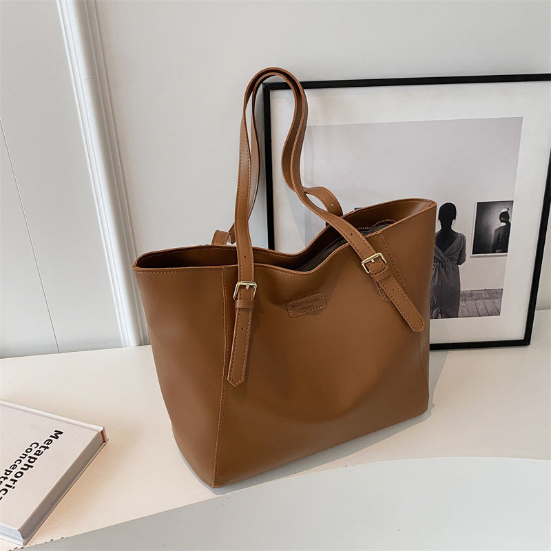 Cross-border large-capacity bags, women's autumn and winter versatile 2025 new shoulder bag, college student class bag, commuter tote bag