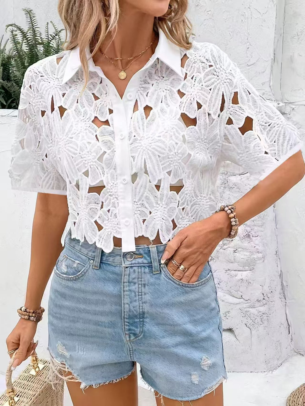 fashion women's lacefashioneasiest for matcheleganceelegantshirttopscasual holiday party cut outshirt