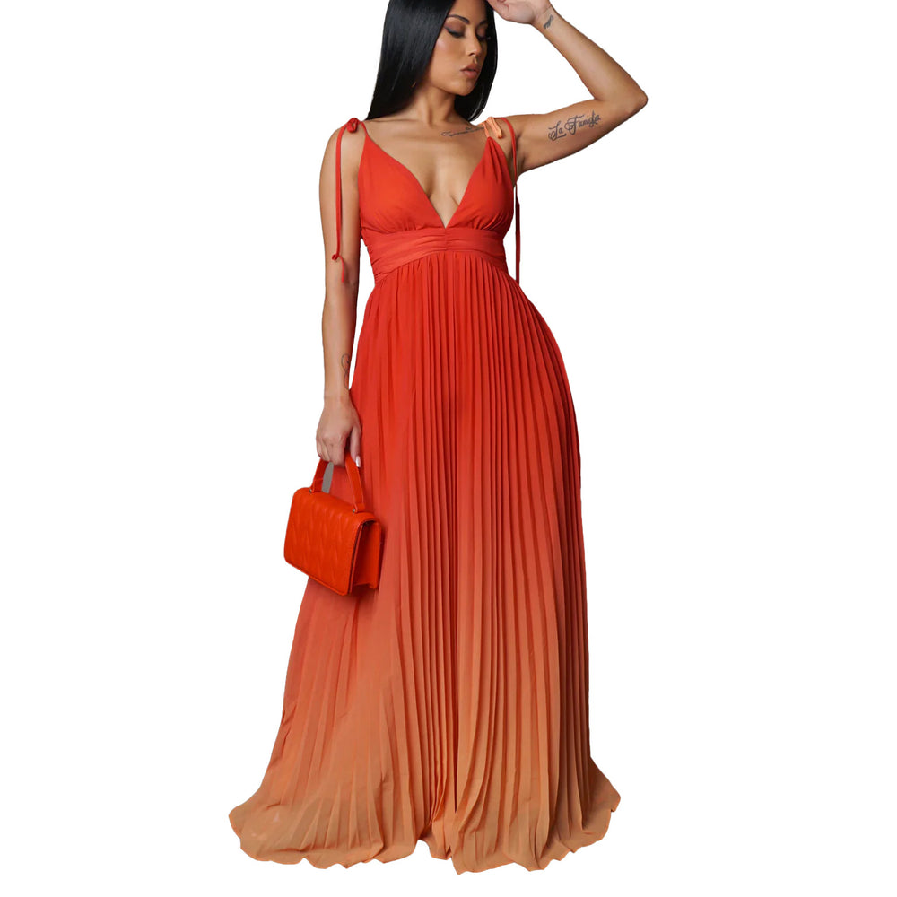 D403   cross-border summer sling backless sexy strap gradient color long skirt dress foreign trade dress