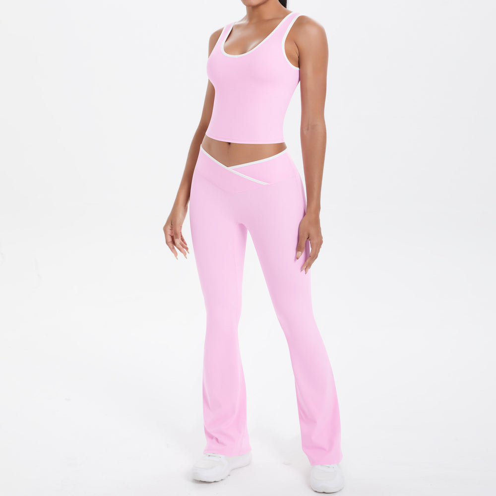 new arrival: double-sided brushed fleece color block compression yoga set - breathable, cross-back design, perfect for running and fitness (two-piece set)
