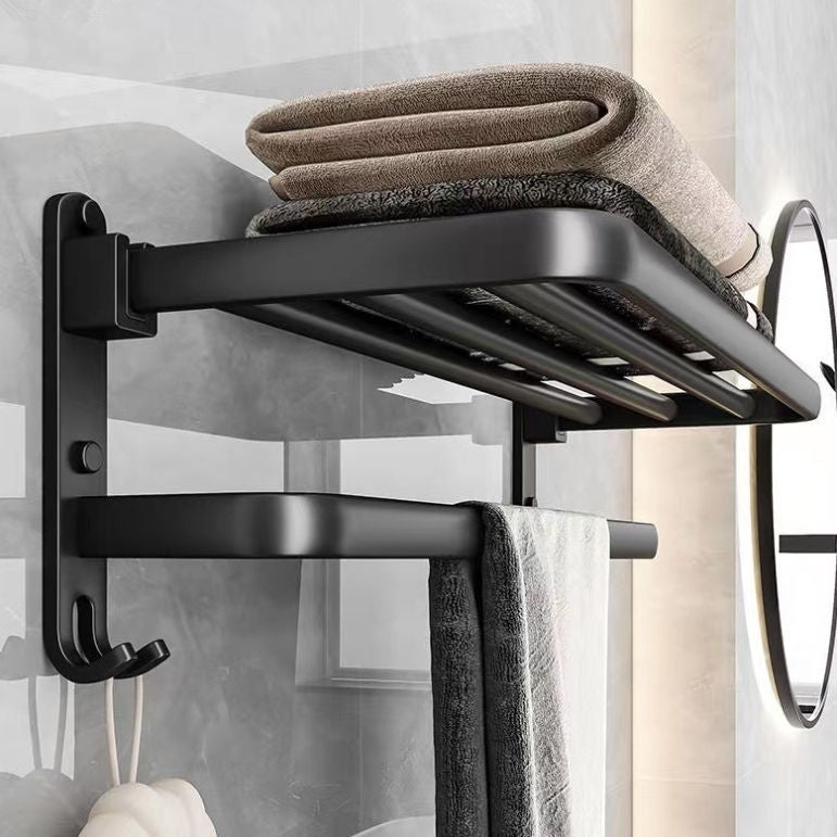 Towel rack punch-free space aluminum bathroom storage rack wall-mounted toilet foldablethickened bath towel rack suit
