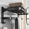 Towel rack punch-free space aluminum bathroom storage rack wall-mounted toilet foldablethickened bath towel rack suit