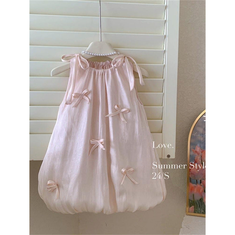 girls' sleeveless bowknot sundress - korean style floral princess dress for baby girls