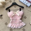 Sweet polka dot work clothing style tube top camisole women's summerruffles waist bows age-reducing tops