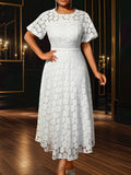african plus size round neck lace puff sleeve dress high waist silma swing banquet evening dress dress