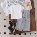 Baby girl heart print short sleeve two-piece set: solid color heart tee & vertical stripe heart wide-leg pants - casual summer outfit