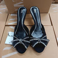 Za2024 summer new rhinestone bowknot embellished european and american style high heel women's sandals for everyday wear