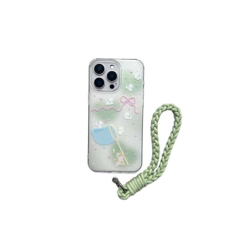 Suitable for apple 16promax love glitter imd soft girl mobile phone case iphone15 lace chain protective cover