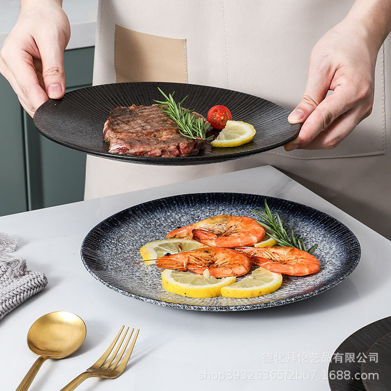 Japanese ceramic striped plate - creative steak plate, pasta plate, retro sushi plate - restaurant commercial serving plate - wholesale