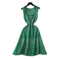 Classysense niche style square neck sleeveless stripesknittingdress women's summer waist slimming looka-line sweater vest dress