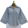 European and american cross-border women's fashion:  spring new arrivals - stylish, designer-inspired, unique turn-down collar, loose-fit striped blouse