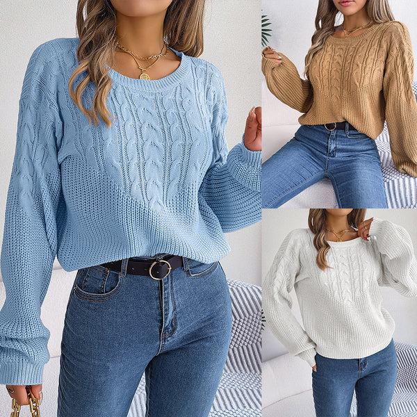 ins wind real shot 2023 autumn and winter casual twist splicing lantern sleeve pullover sweater,   women's clothing