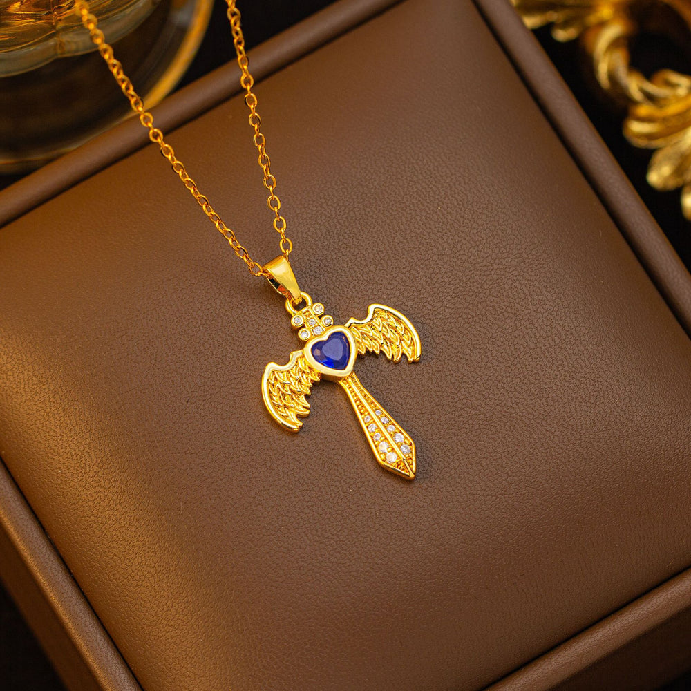 popular titanium steel wings cross necklace classyaccessible luxury pendant niche style design new arrivalsweater chain jewelry
