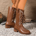 Exportretroembroiderknee socks boots western cowboy boots women's autumn winter new thick heel british style straps knight boots