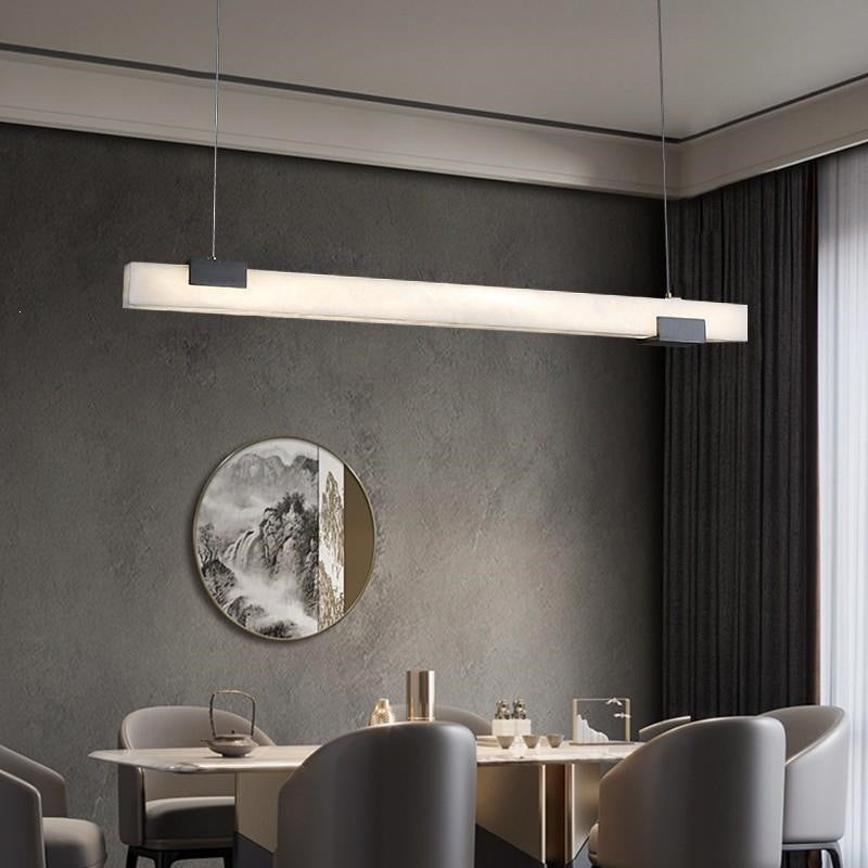 Minimalist light luxury marble new chinoiserie light luxury restaurant marble chandelier long strip one-word study cross-border thyristor dimming