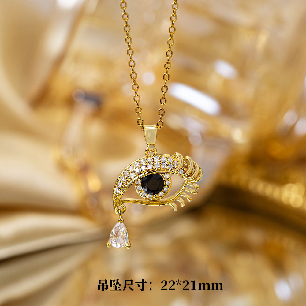 High-quality elegantaccessible luxury full zirconium copper micro-embedded necklace for women, real gold electroplated, simple internet celebrity exquisite sweater chain neck chain
