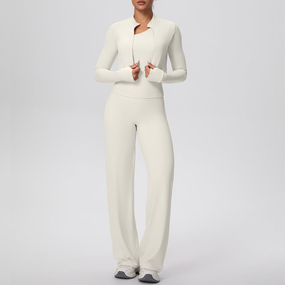 Cloud-feel outdoor casual yoga outfit - three-piece set: one-shoulder open back, high-waisted, butt-lifting, quick-dry running & fitness set
