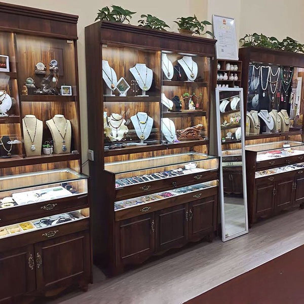 Retro Solid Wood Jewelry Display Cabinet Antique Jade Transparent Display Cabinet Jewelry Beeswax Jewelry Glass Zhongdao Display Cabinet