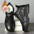 Winter leather shoes for elderly men, dad's fleece-lined casual warm anti-slip work shoes, thickened high-top men's cotton shoes