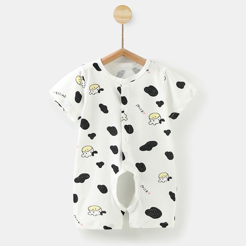 New summer baby rompers, onesies, and crawling suits - newborn pure cotton short-sleeve lightweight open crotch crawling suit for 0-1 year olds