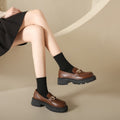 Plus size women's british style leather loafers -  spring/summer chunky sole slip-ons - minimalist fashion trend