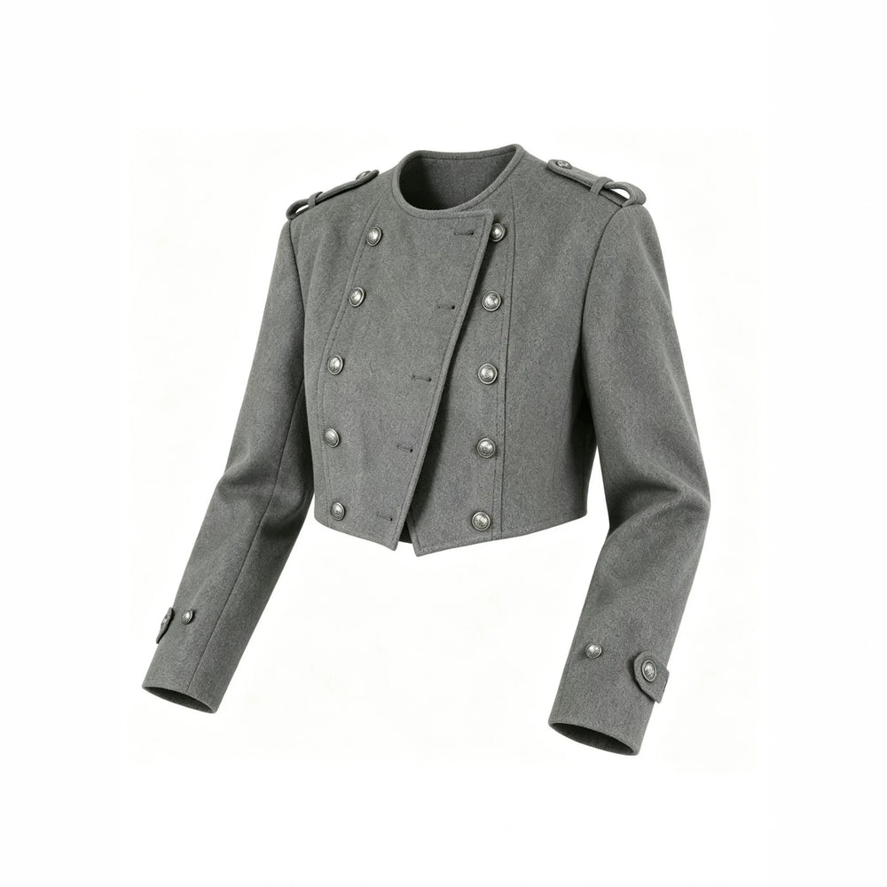 cross-border fashionable and minimalist versatile short chanel-style double-breasted napoleon jacket with round neck
