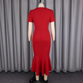 new arrival slimming high-waisted short-sleeve dress - solid color crew neck red 3d floral mermaid dress