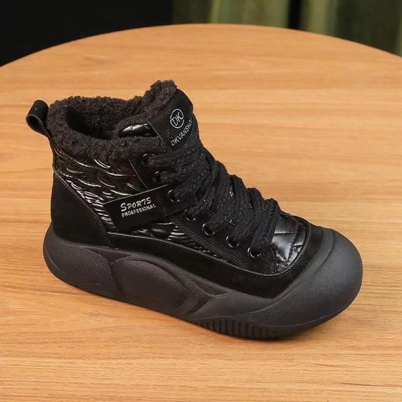 Popular leather snow boots women's winter 2024 new velvet thickened warm large cotton shoes platform short boots cotton boots