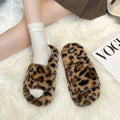 Trendy fuzzy slippers for women - winter fashion leopard print, home & outdoor wear, non-slip soft sole, plush warm one-strap cotton slippers