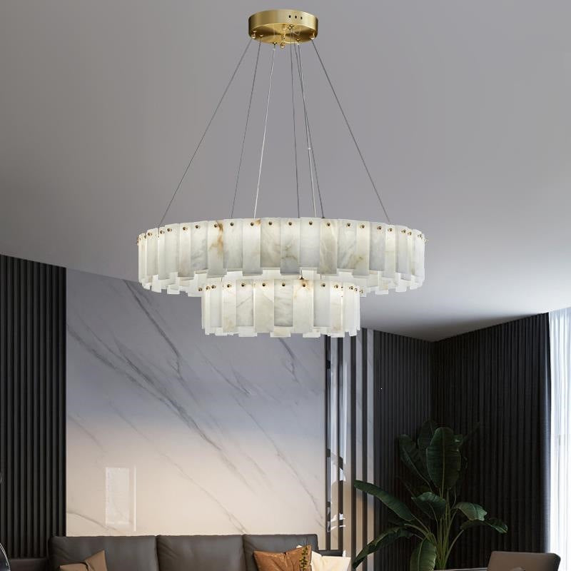 Zhongshan factory direct: modern minimalist light luxury living room marble & solid brass chandelier - designer creative large pendant light