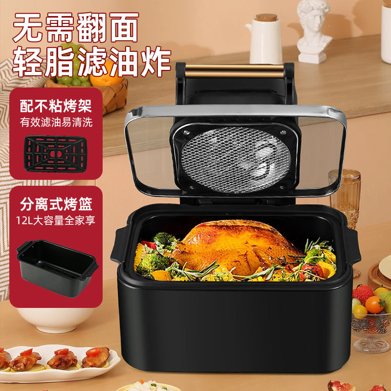 Cross-border visual household air fryer 12L large-capacity separate baking blue intelligent no-turn-over electric oven