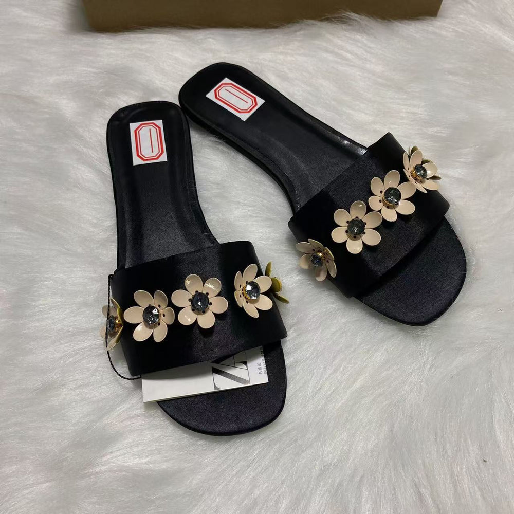 Za2025 summer new flat sandals - gold floral women's sandals with thick sole - vacation sandals for women